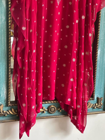 Cherry Red | Chiffon Chikankari Kaftan