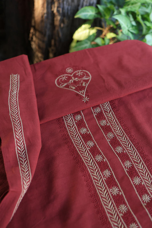 Cherry Red Malkha Handspun Khadi Kurtas Unisex Fabric