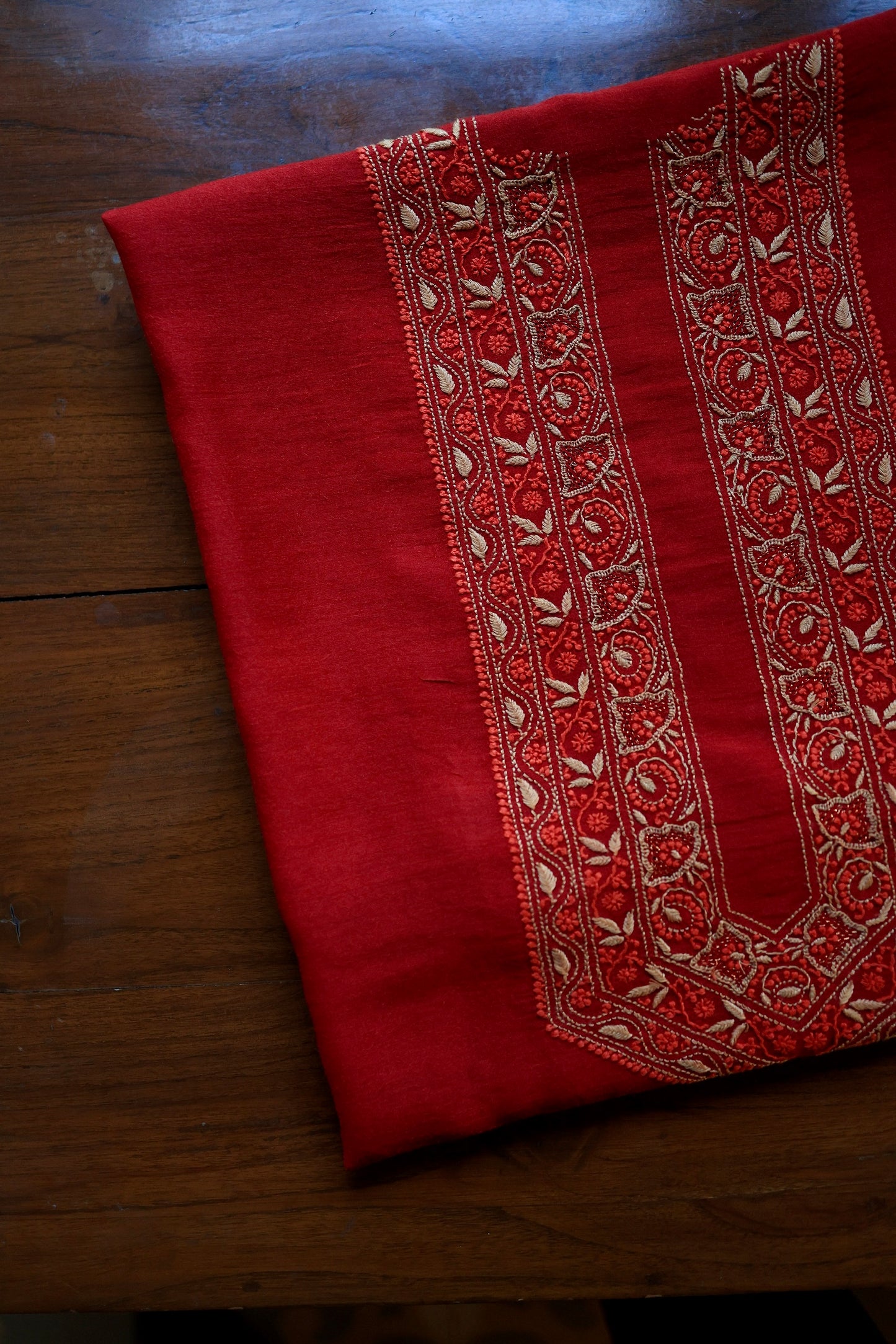 Cherry Red Moonga Silk Chikankari Men’s Kurta Fabric