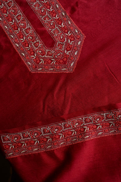 Cherry Red Moonga Silk Chikankari Men’s Kurta Fabric