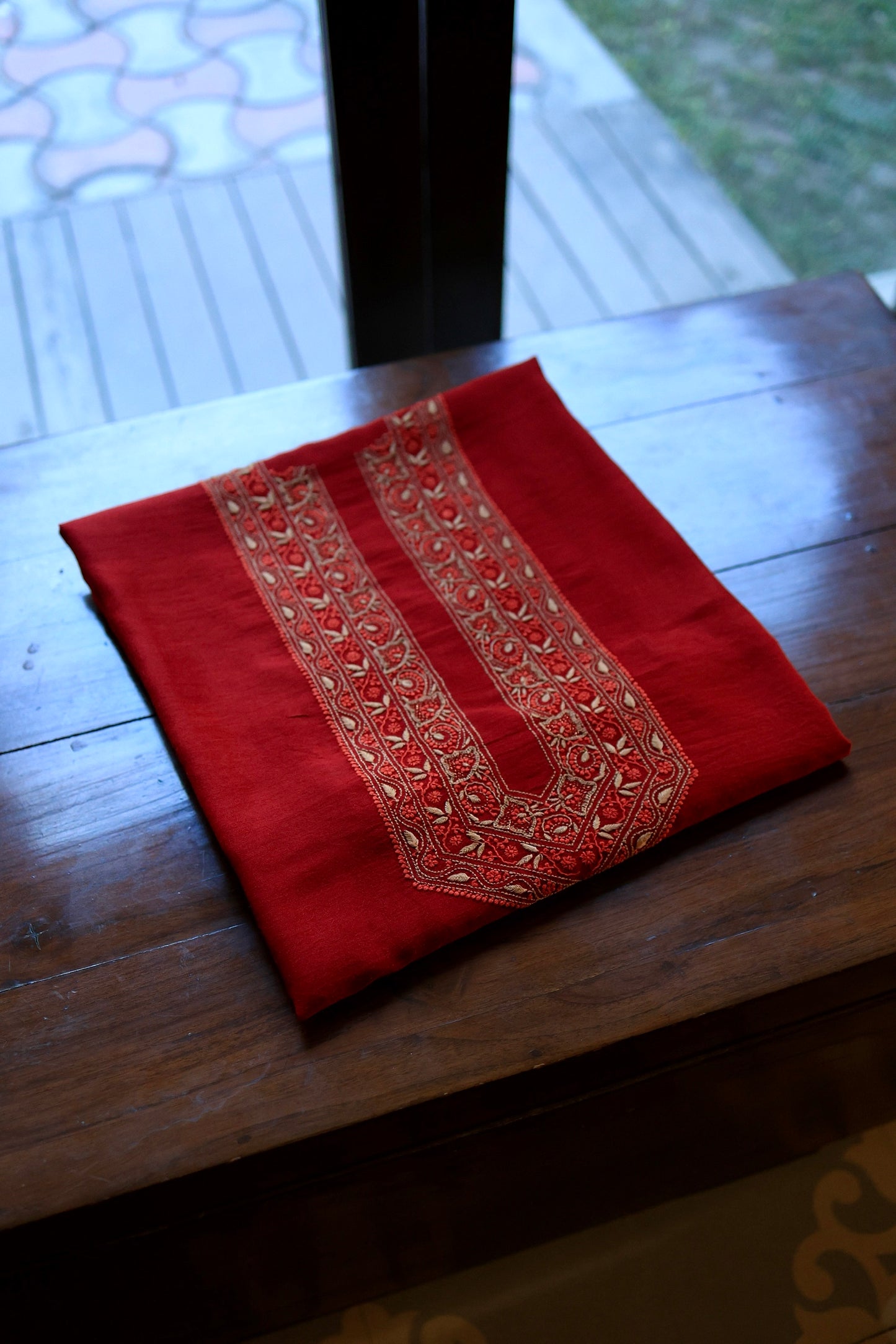 Cherry Red Moonga Silk Chikankari Men’s Kurta Fabric