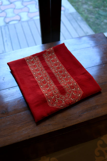 Cherry Red Moonga Silk Chikankari Men’s Kurta Fabric