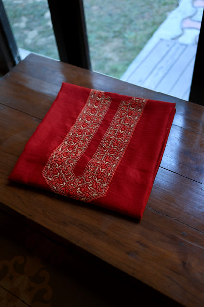 Cherry Red Moonga Silk Chikankari Men’s Kurta Fabric