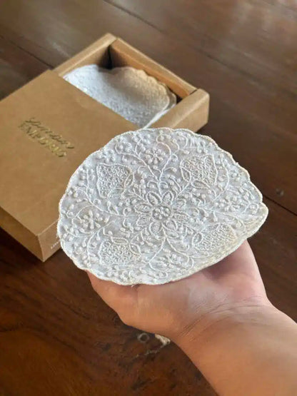 Linen White Chikankari With Sequins Table Coasters (Set of 6 Pcs)