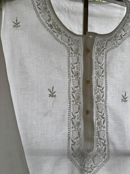 White Fine Chikankari Men's Cotton Kurta