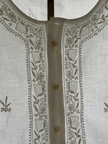 White Fine Chikankari Men's Cotton Kurta