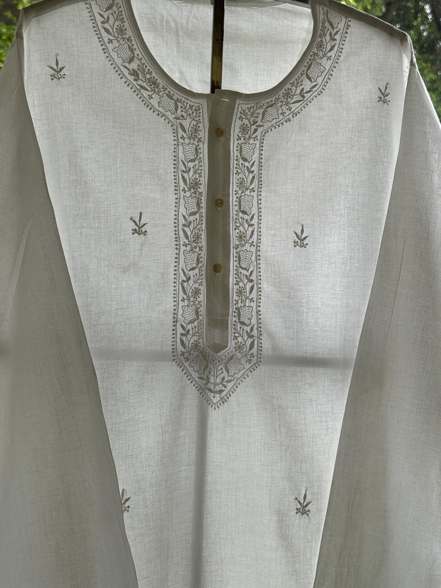 White Fine Chikankari Men's Cotton Kurta