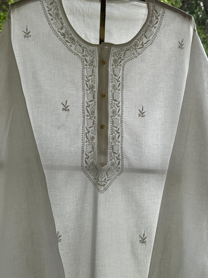 White Fine Chikankari Men's Cotton Kurta