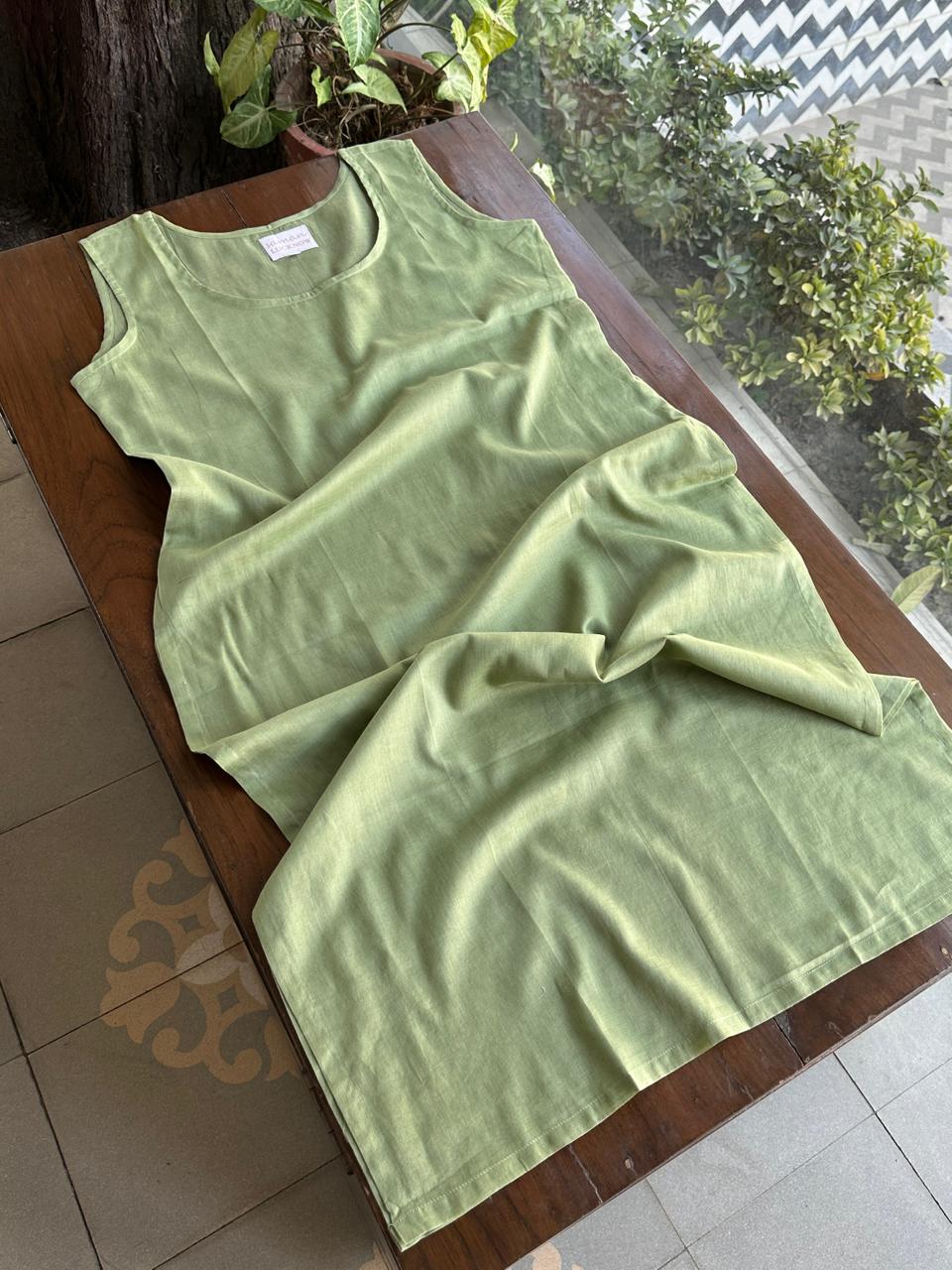 Clay Green Mul Chanderi Mukaish Kamdani Chikankari Stitched Kurta Dupatta Set