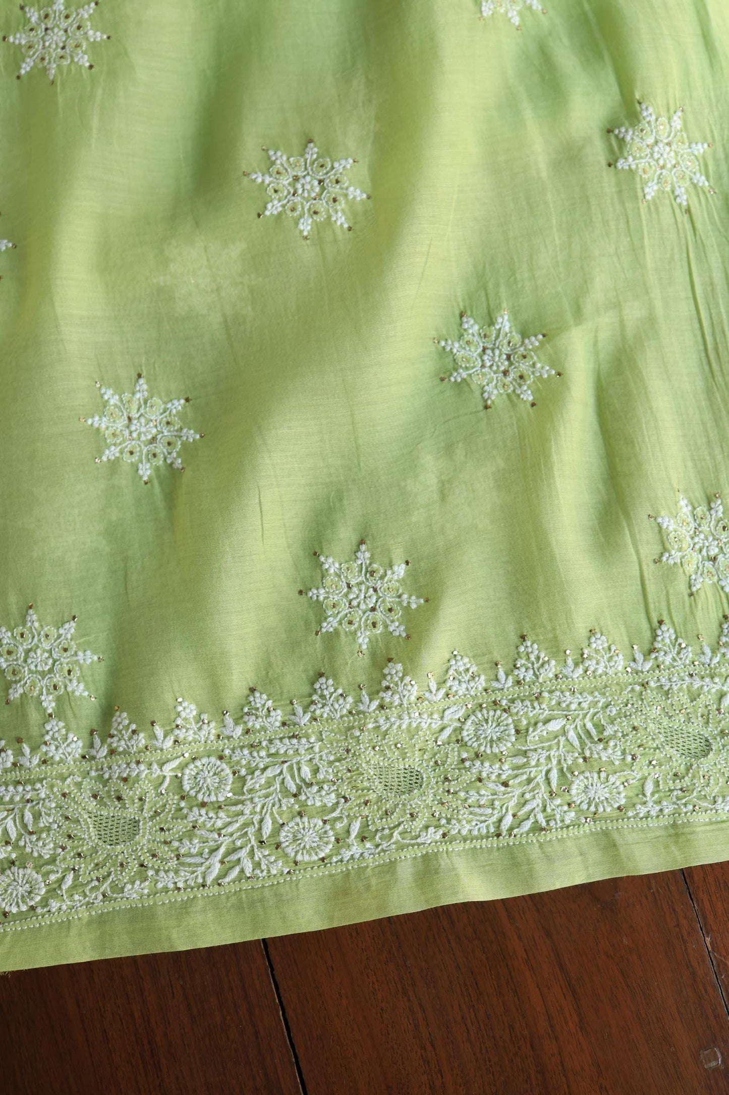 Clay Green Shade Mal Cotton Fine Chikankari Unstitched Fabric