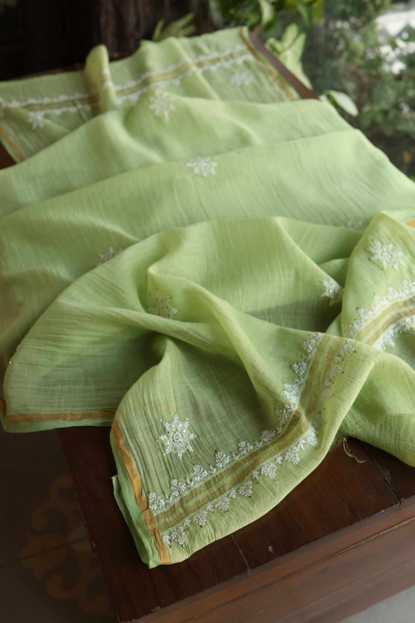 Clay Green Shade Mal Cotton Fine Chikankari Unstitched Fabric