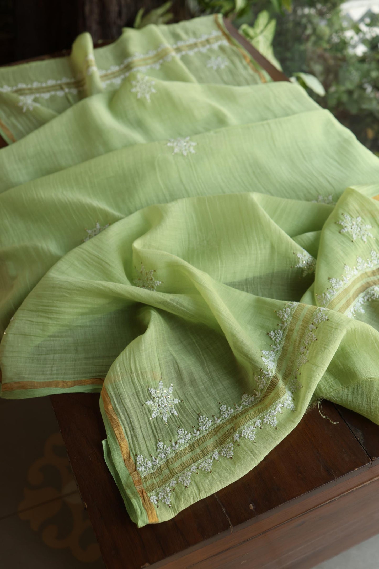 Clay Green Shade Mal Cotton Fine Chikankari Unstitched Fabric