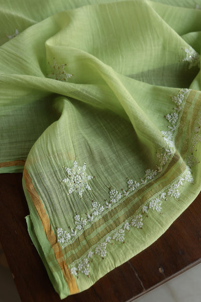 Clay Green Shade Mal Cotton Fine Chikankari Unstitched Fabric