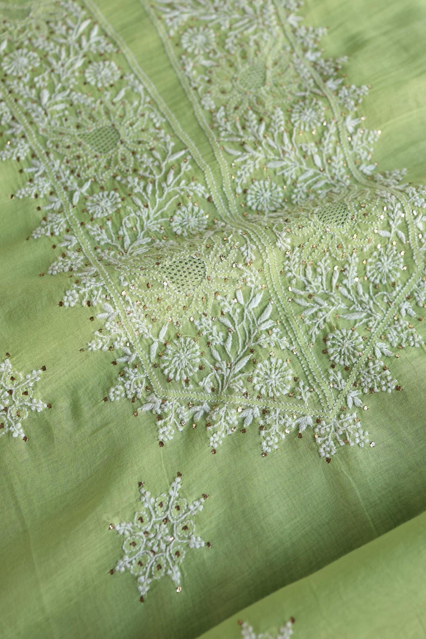 Clay Green Shade Mal Cotton Fine Chikankari Unstitched Fabric