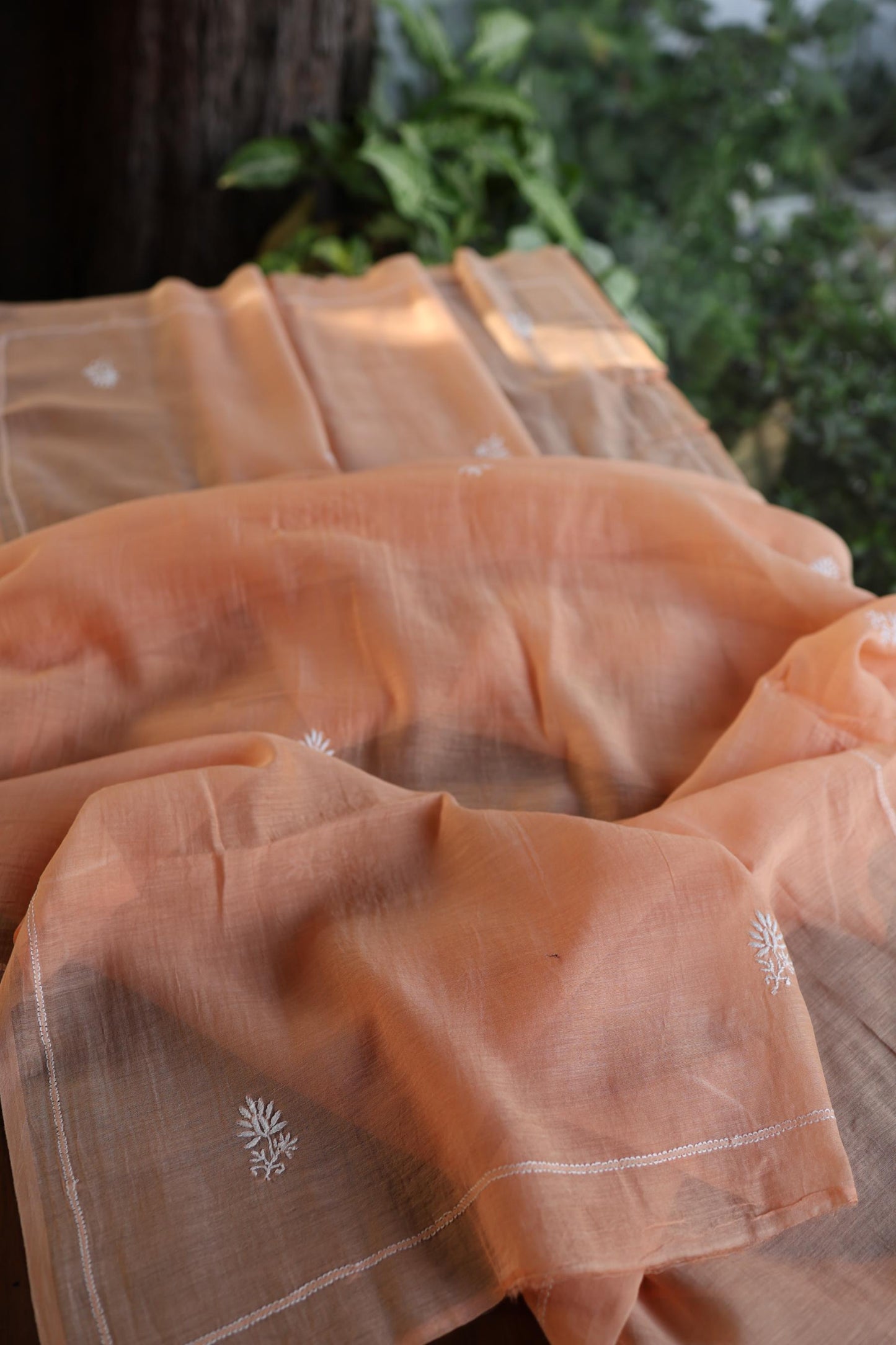 Clay Peach Fine Chikankari With Kamdani Work Unstitched Fabric