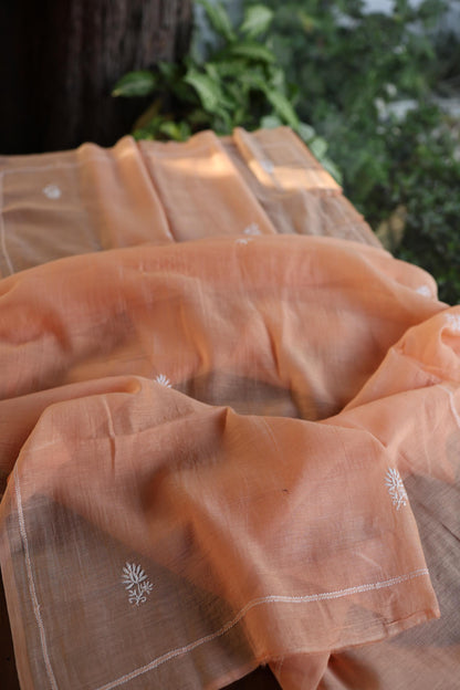 Clay Peach Fine Chikankari With Kamdani Work Unstitched Fabric