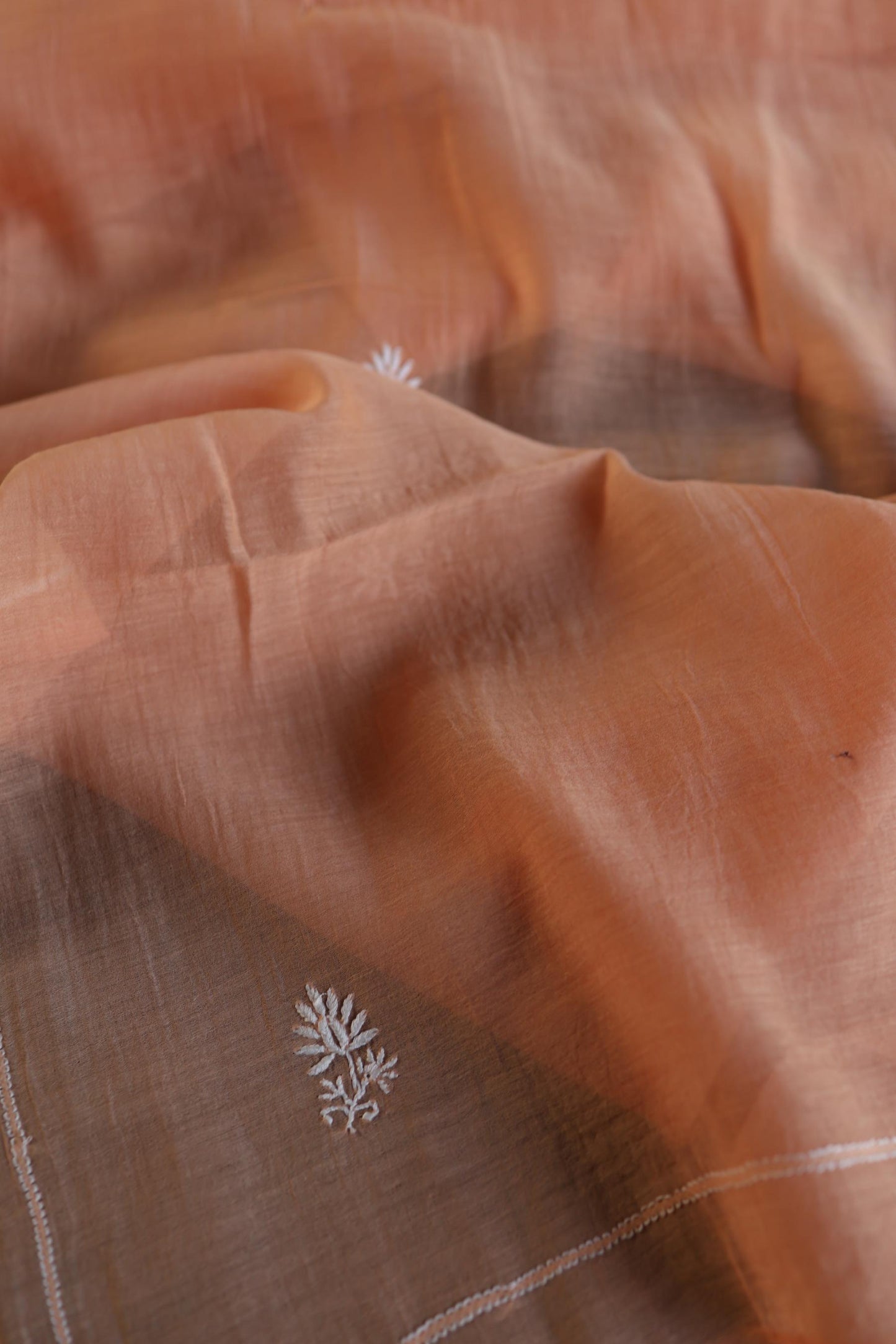 Clay Peach Fine Chikankari With Kamdani Work Unstitched Fabric