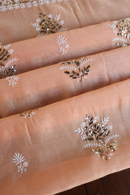 Clay Peach Fine Chikankari With Kamdani Work Unstitched Fabric