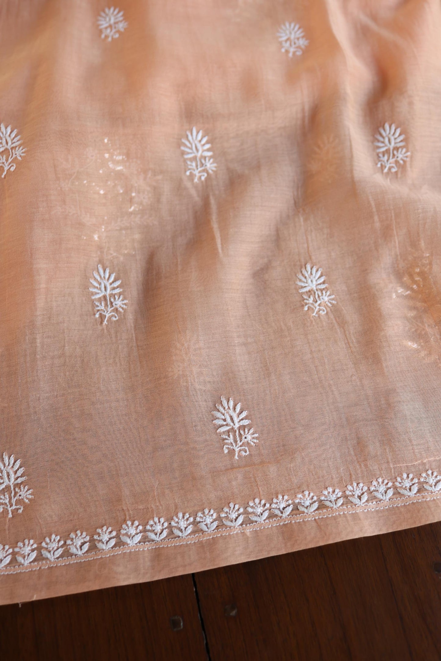 Clay Peach Fine Chikankari With Kamdani Work Unstitched Fabric