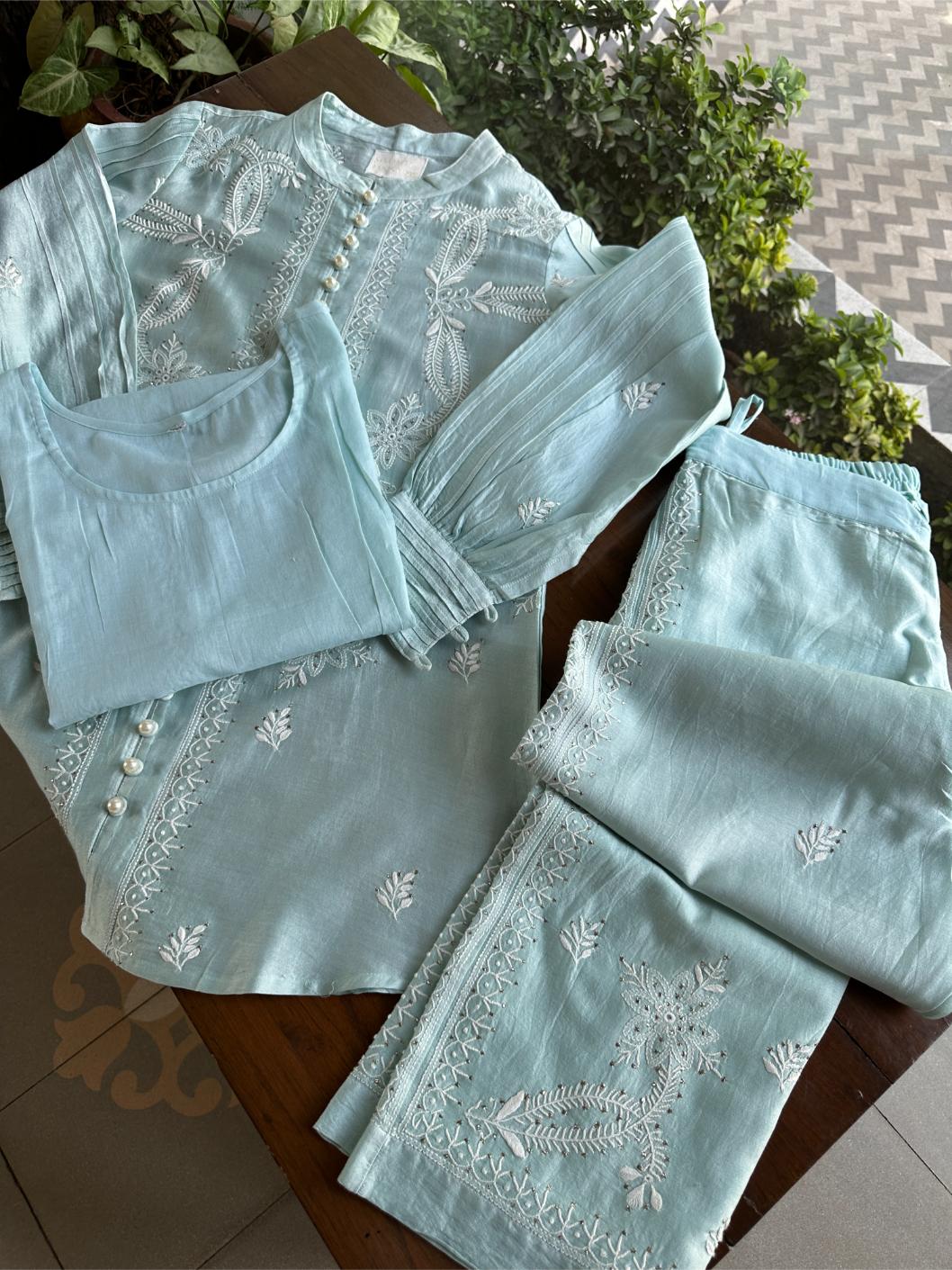 Cloudy Blue Chanderi Chikankari Co-Ord Set