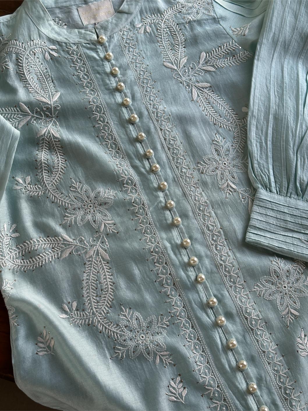 Cloudy Blue Chanderi Chikankari Co-Ord Set