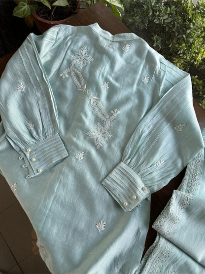 Cloudy Blue Chanderi Chikankari Co-Ord Set