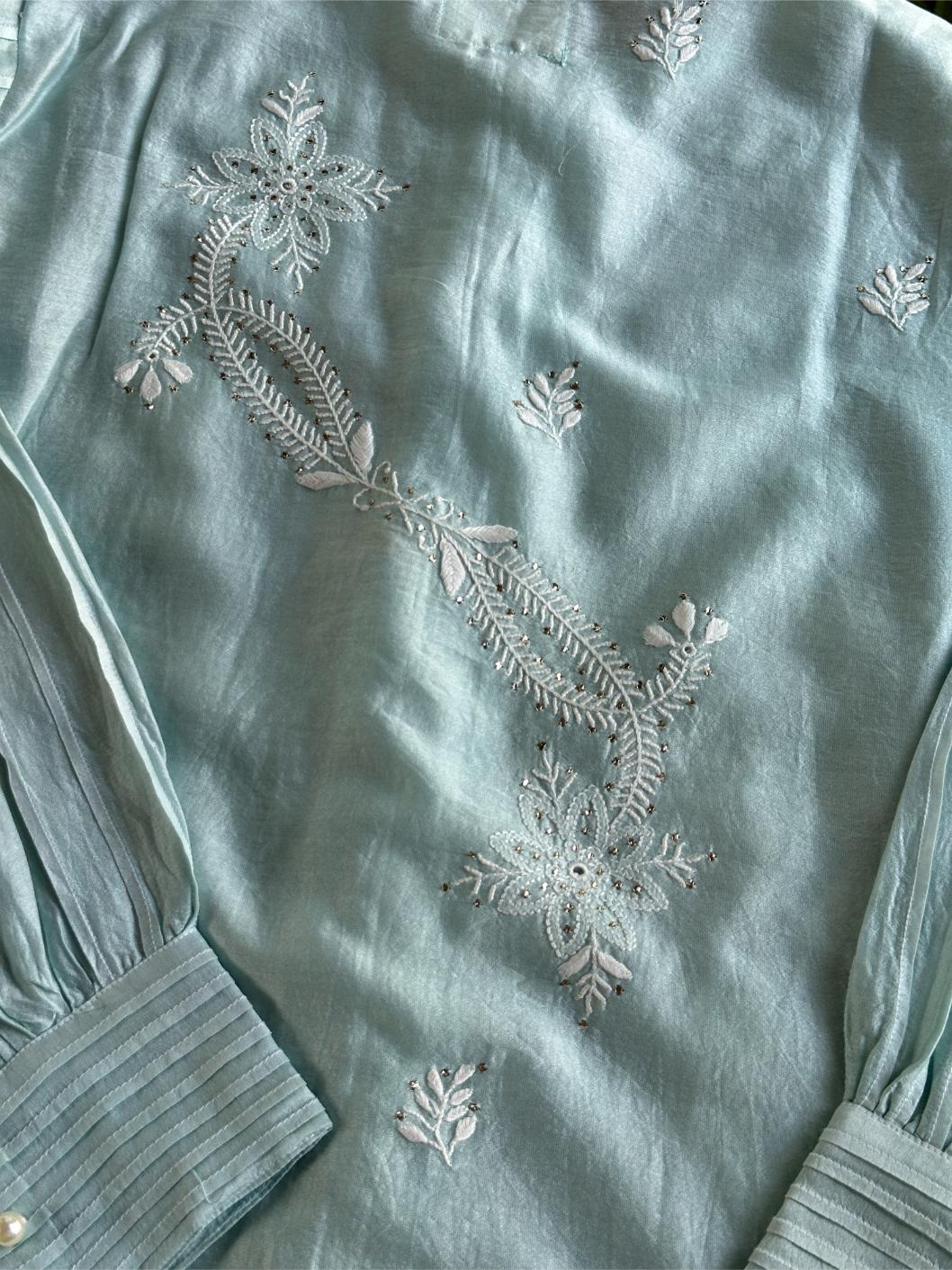Cloudy Blue Chanderi Chikankari Co-Ord Set
