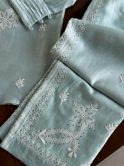 Cloudy Blue Chanderi Chikankari Co-Ord Set