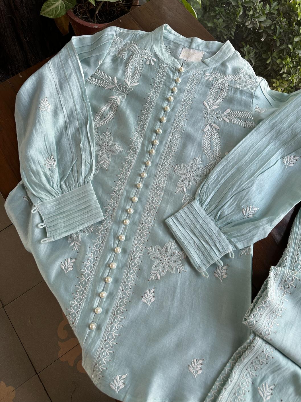 Cloudy Blue Chanderi Chikankari Co-Ord Set