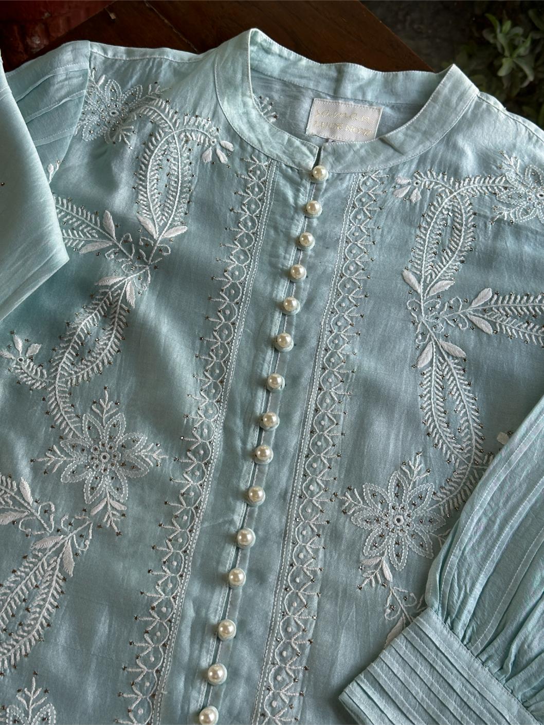 Cloudy Blue Chanderi Chikankari Co-Ord Set