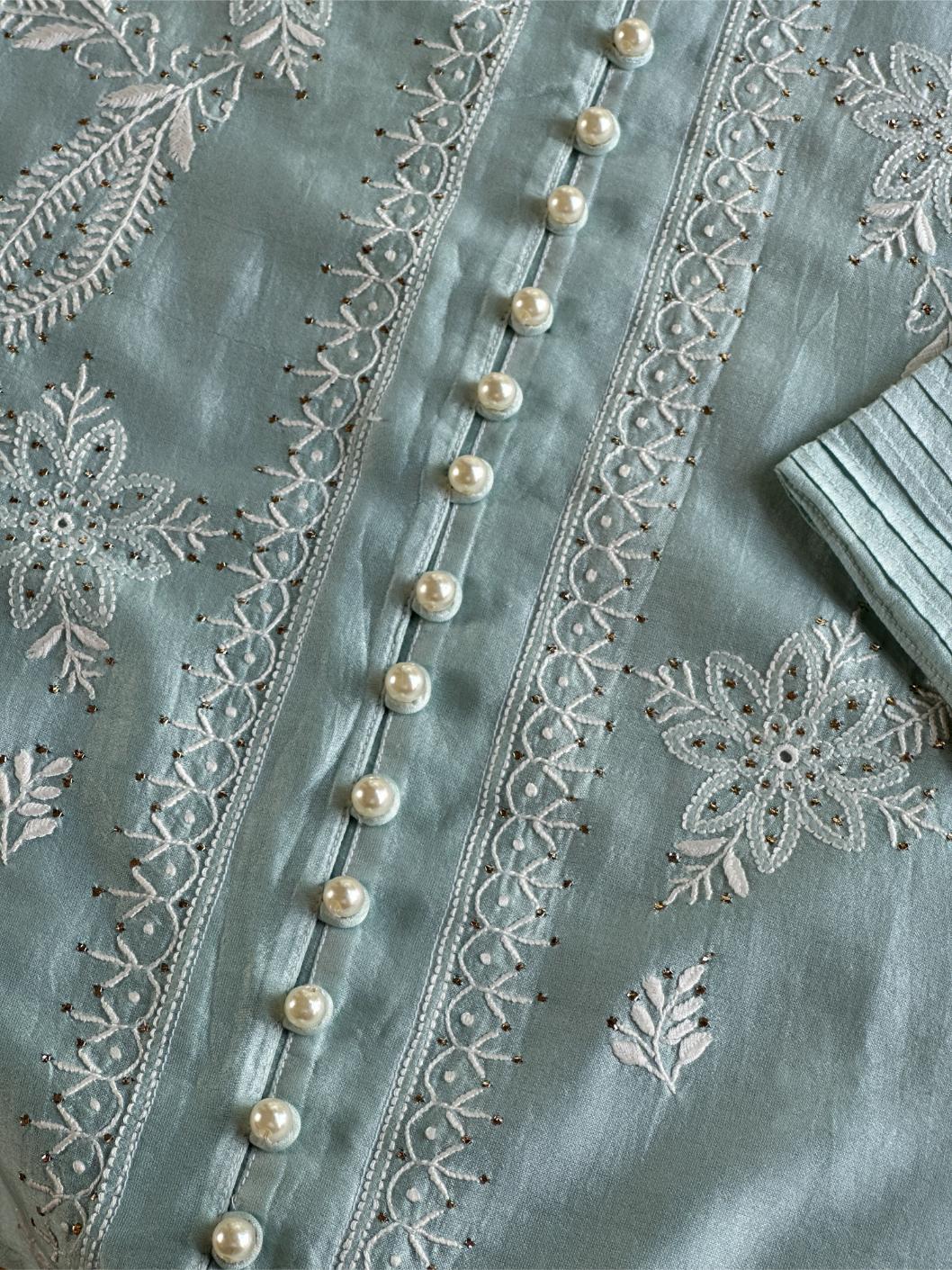 Cloudy Blue Chanderi Chikankari Co-Ord Set