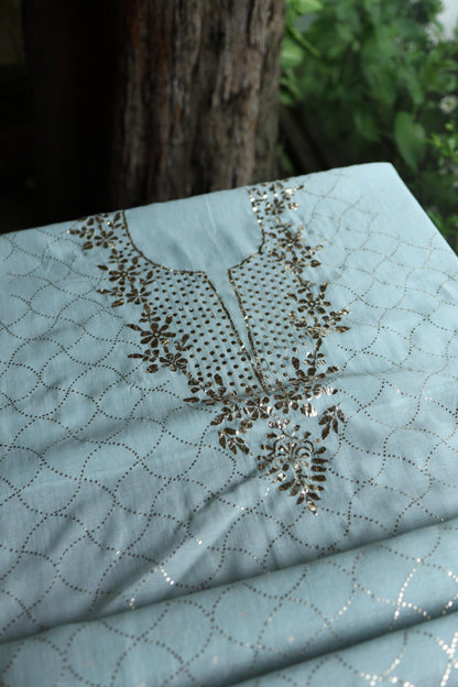 Cloudy Blue Chanderi Silk Mukaish Badla Unstitched Fabric