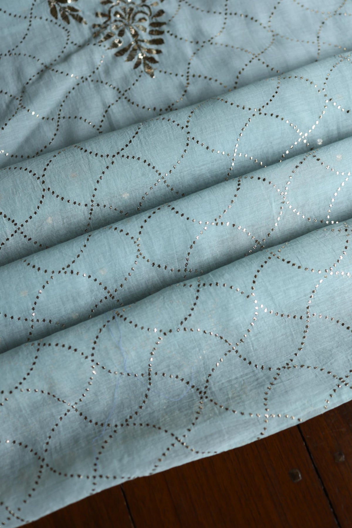 Cloudy Blue Chanderi Silk Mukaish Badla Unstitched Fabric