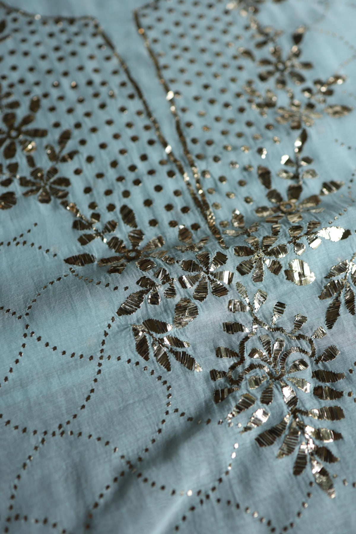 Cloudy Blue Chanderi Silk Mukaish Badla Unstitched Fabric