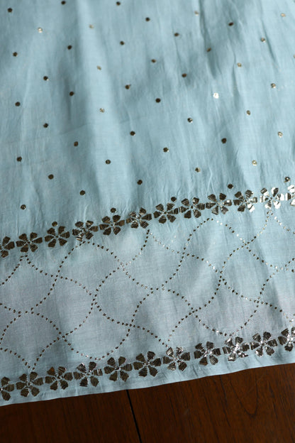 Cloudy Blue Chanderi Silk Mukaish Badla Unstitched Fabric