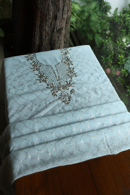 Cloudy Blue Chanderi Silk Mukaish Badla Unstitched Fabric