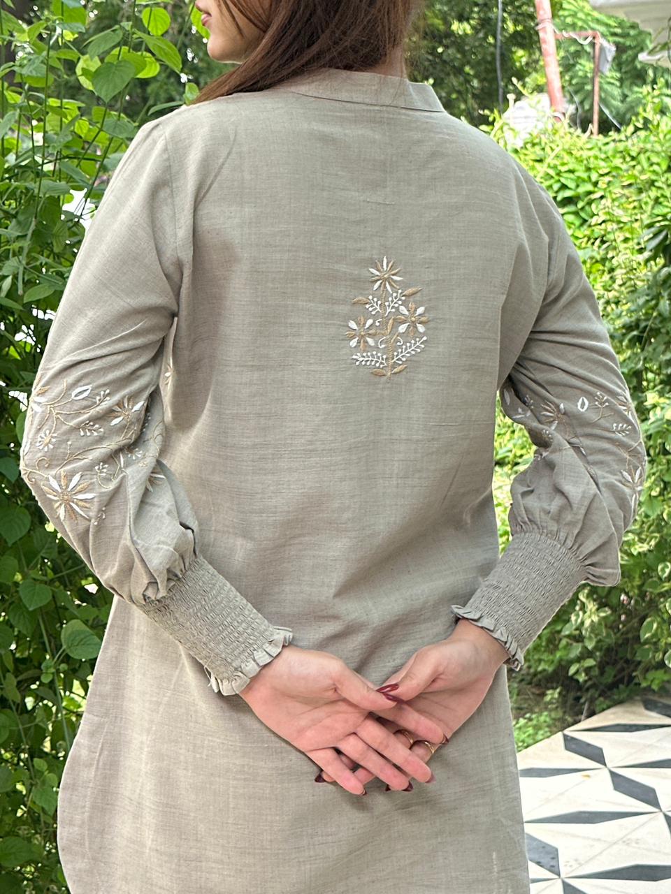 Cloudy Grey Malkha Cotton Chikankari Co-ord Set