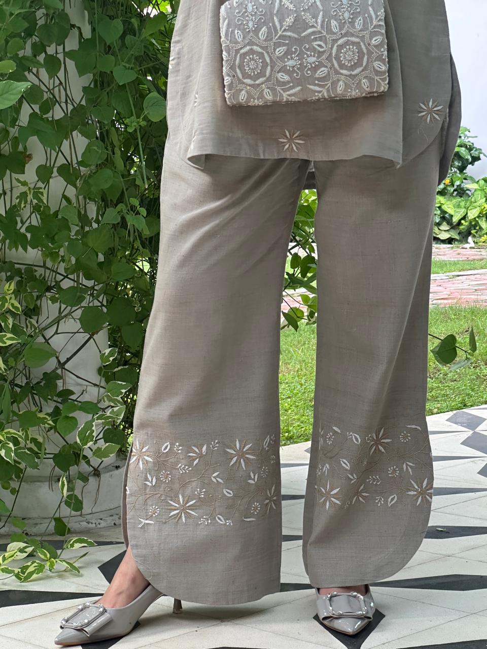 Cloudy Grey Malkha Cotton Chikankari Co-ord Set