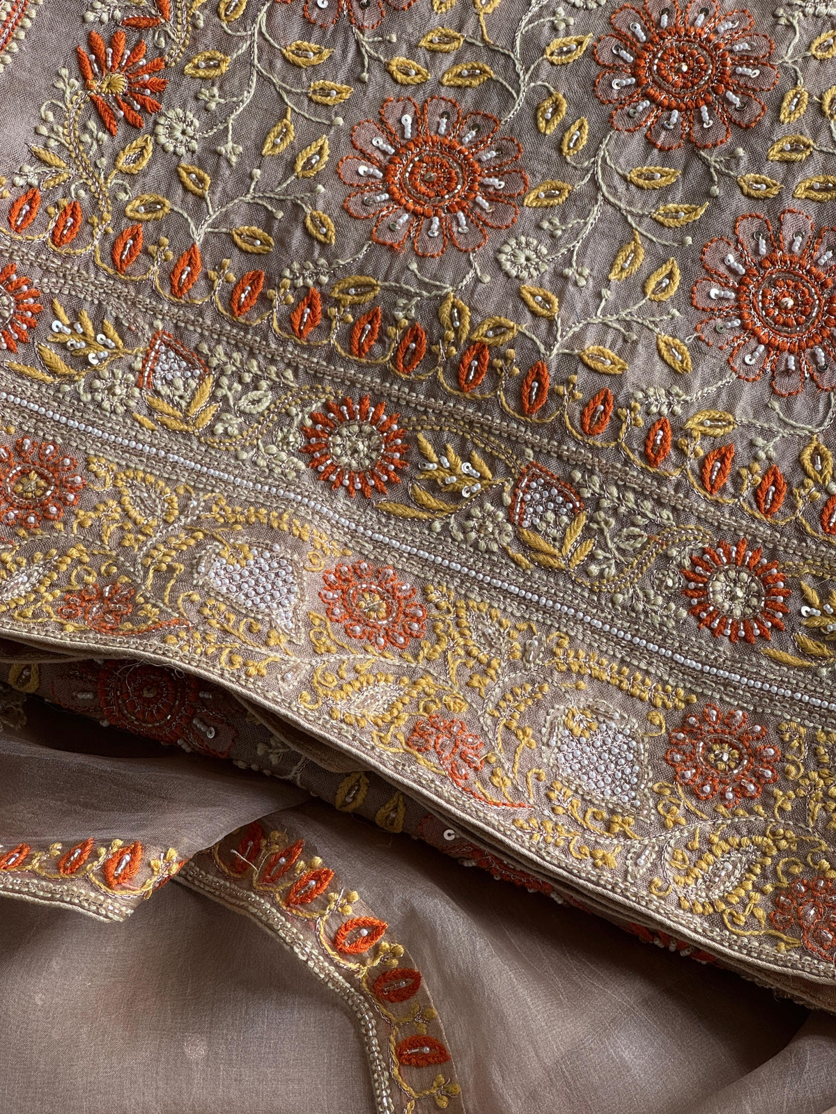 Cloudy Grey Organza Banarasi Silk Chikankari Unstitched Kurta Dupatta Set