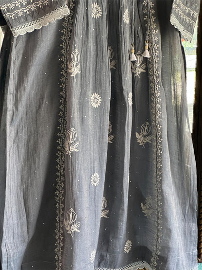 Cloudy Grey Tissue Silk Chikankari Angarkha