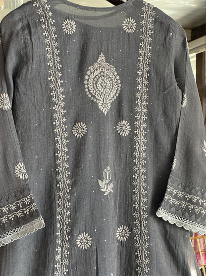 Cloudy Grey Tissue Silk Chikankari Angarkha