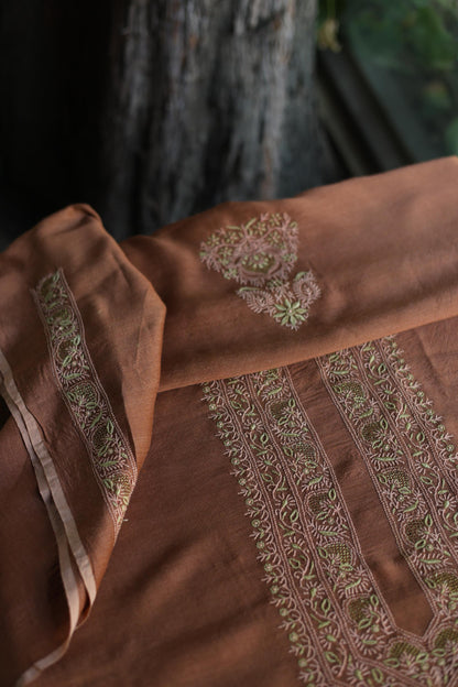 Cocoa Shade Moonga Silk Chikankari Men’s Kurta Fabric