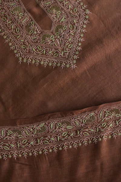 Cocoa Shade Moonga Silk Chikankari Men’s Kurta Fabric