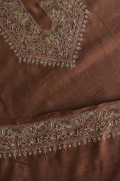 Cocoa Shade Moonga Silk Chikankari Men’s Kurta Fabric