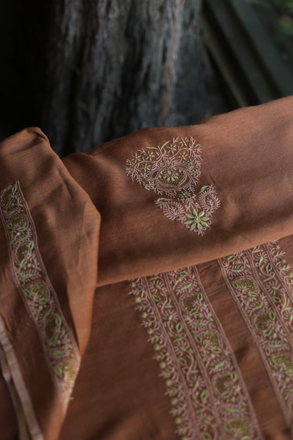 Cocoa Shade Moonga Silk Chikankari Men’s Kurta Fabric