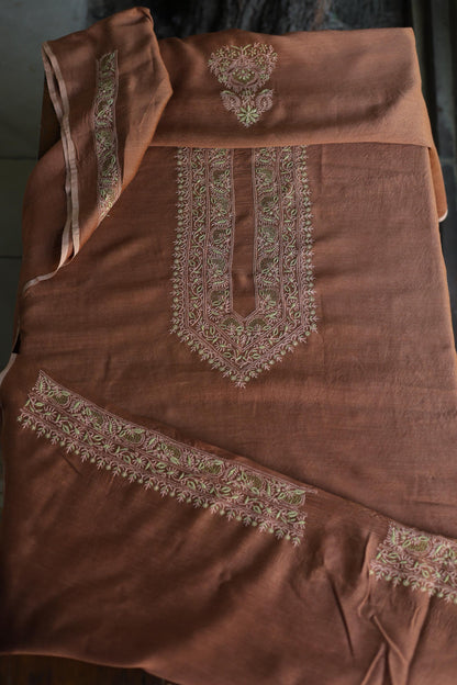 Cocoa Shade Moonga Silk Chikankari Men’s Kurta Fabric