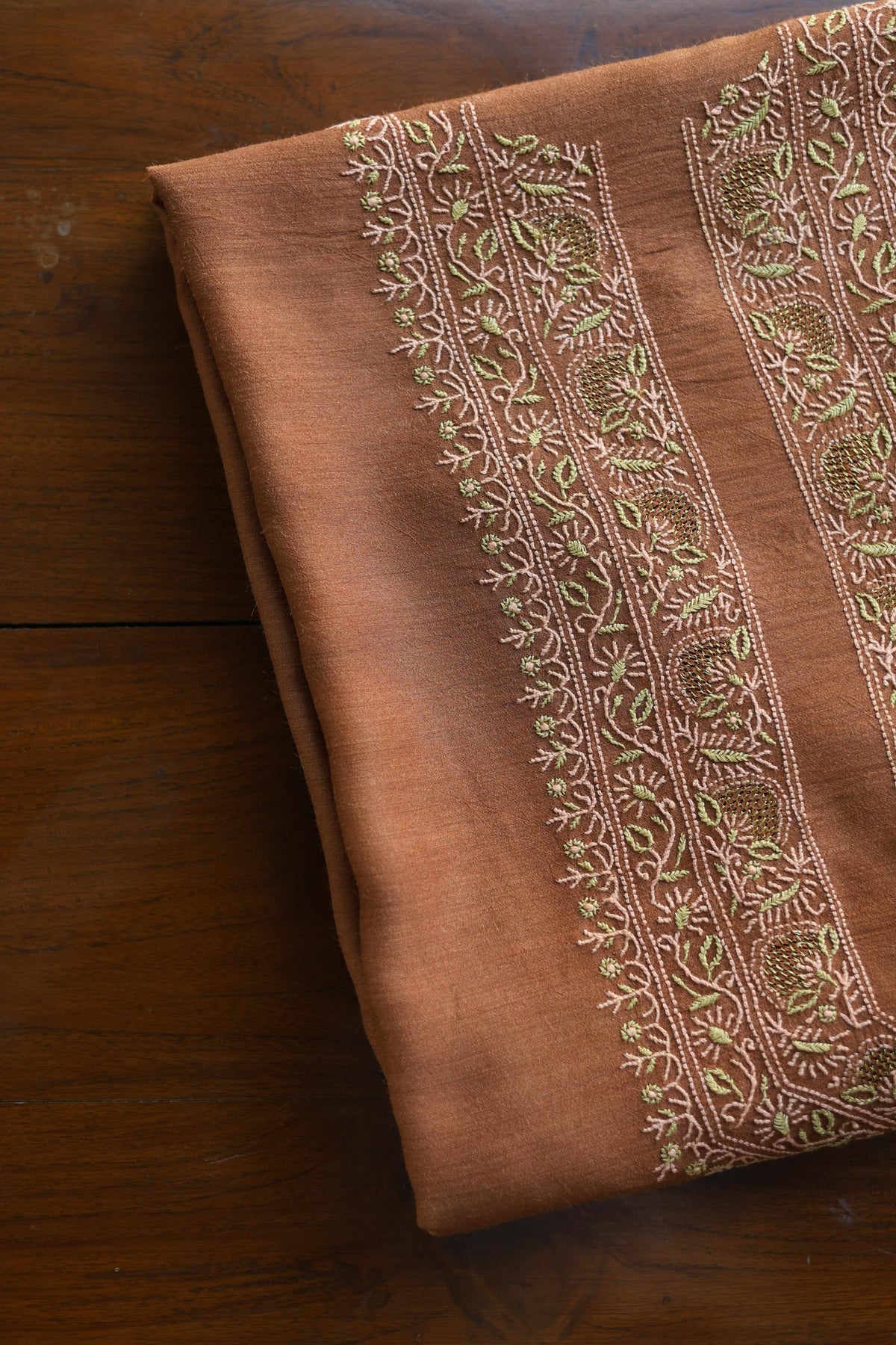 Cocoa Shade Moonga Silk Chikankari Men’s Kurta Fabric