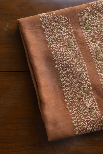 Cocoa Shade Moonga Silk Chikankari Men’s Kurta Fabric