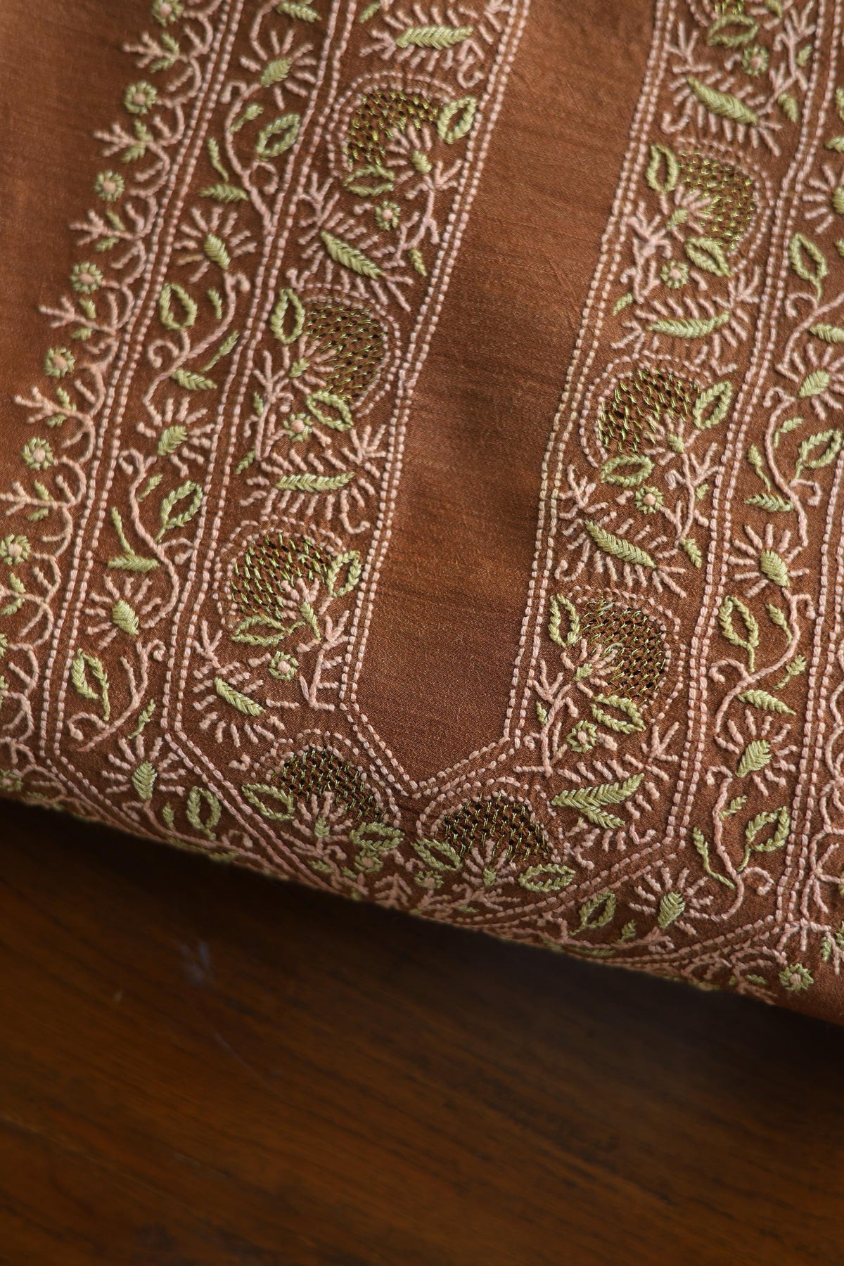Cocoa Shade Moonga Silk Chikankari Men’s Kurta Fabric