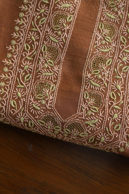 Cocoa Shade Moonga Silk Chikankari Men’s Kurta Fabric